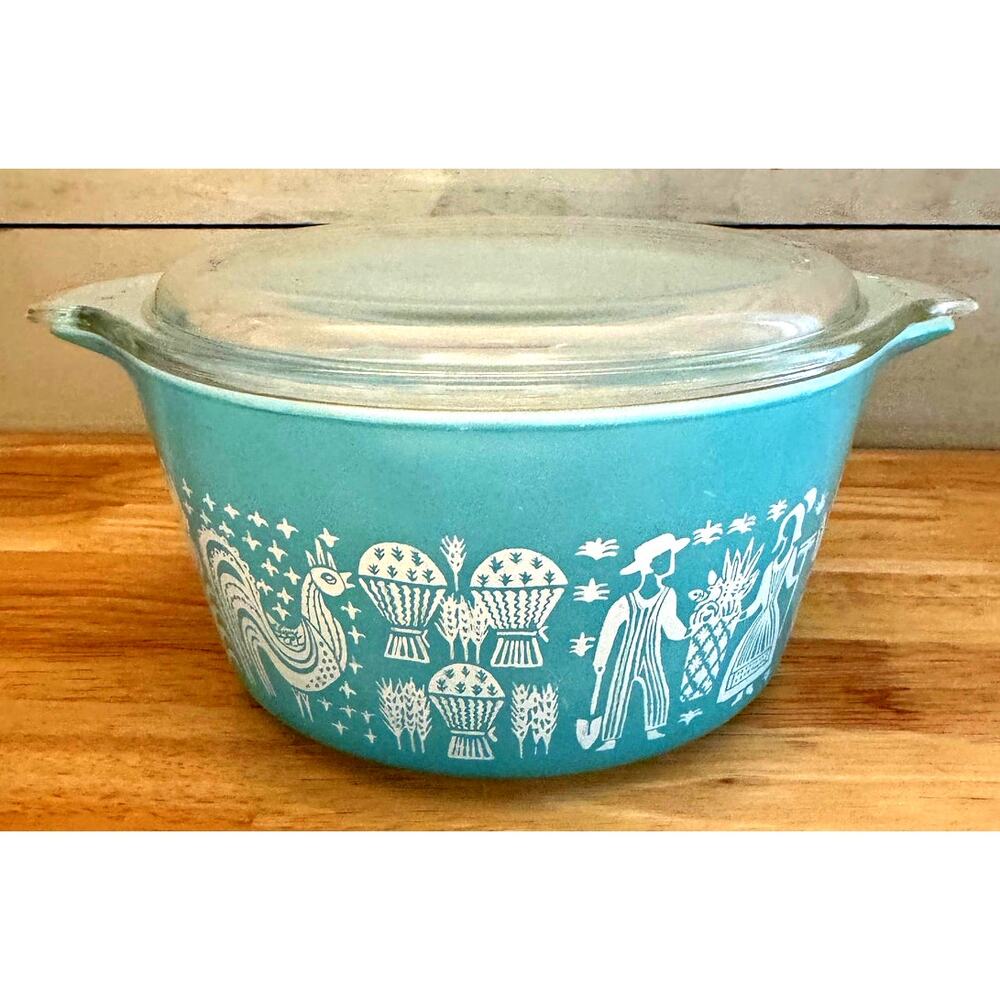 Vintage Pyrex Amish Butterprint Turquoise Casserole Dishes with lids 6pc - Picture 2 of 12